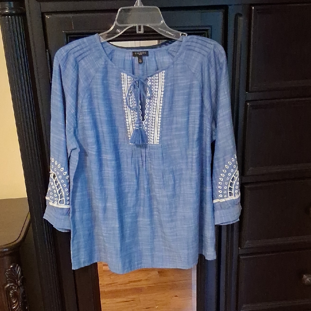 Blue Embroidered Talbots Large Petite Top